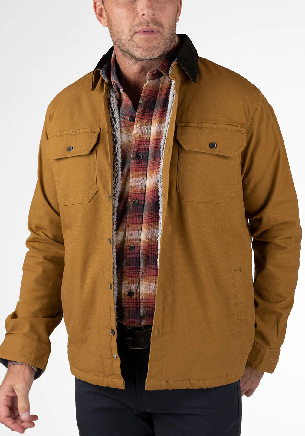 Tailor Vintage Stretch Canvas Shirt Jacket with Sherpa Lining
