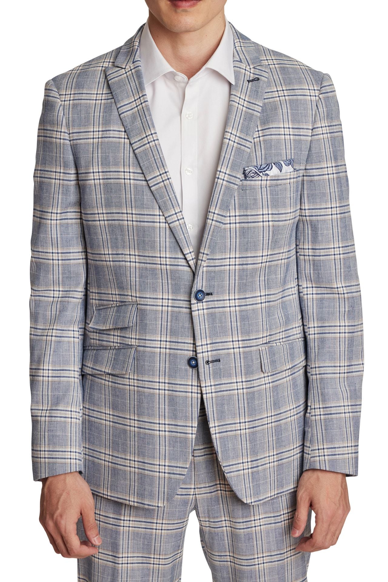 Paisley & Gray Ashton Peak Jacket Slim Blue Beige Check