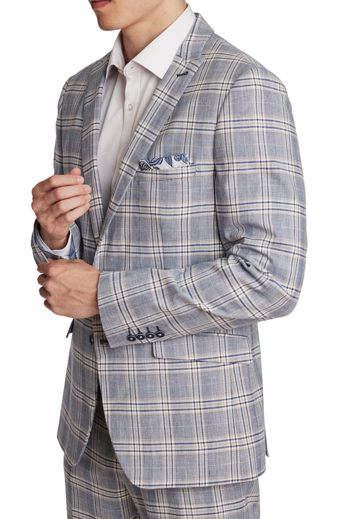 Paisley & Gray Ashton Peak Jacket Slim Blue Beige Check